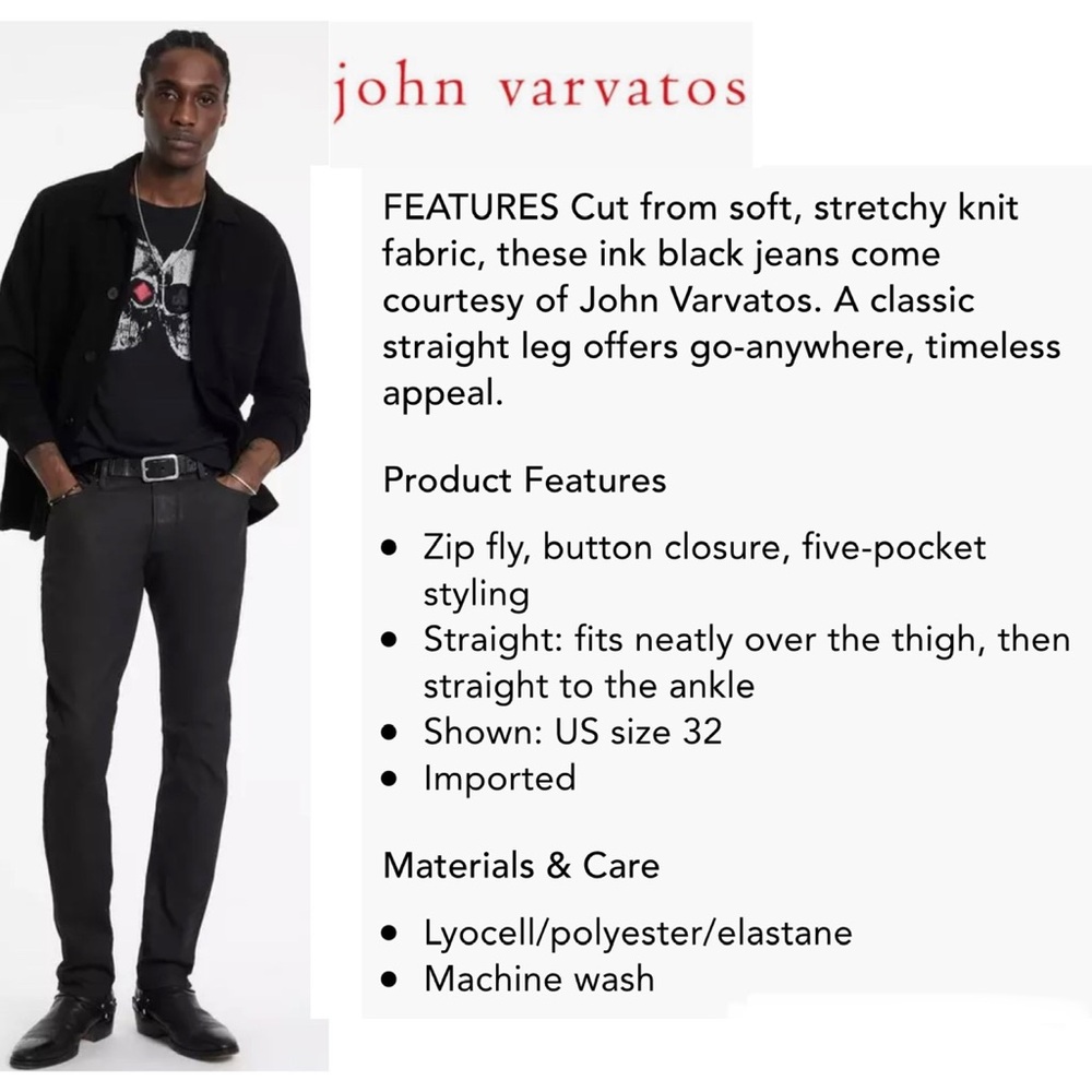 John Varvatos, 29” Waist, Men’s, Black Jeans, Straight Leg, Slim, Designer, NWT! - Picture 12 of 12